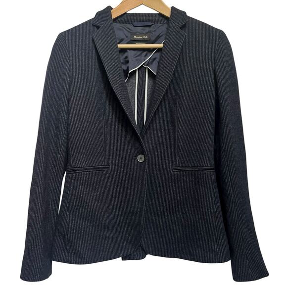 Massimo Dutti Navy Blue Pin-Stripe Wool Blazer Jacket Size US 6 - Picture 1 of 12
